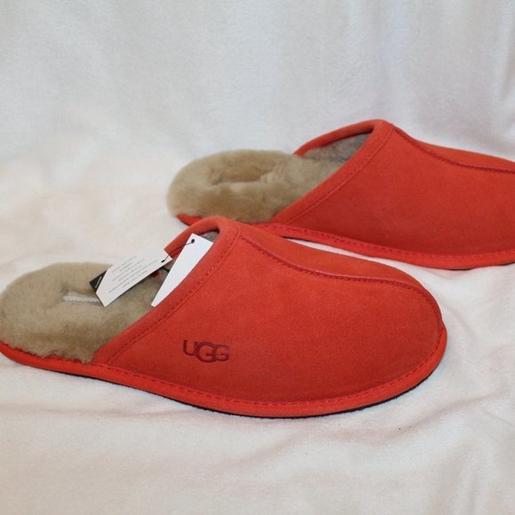 NIB UGG MEN'S SCUFF SUEDE SHEARLING SLIP ON SLIPPERS TERRACOTA - Picture 2 of 7